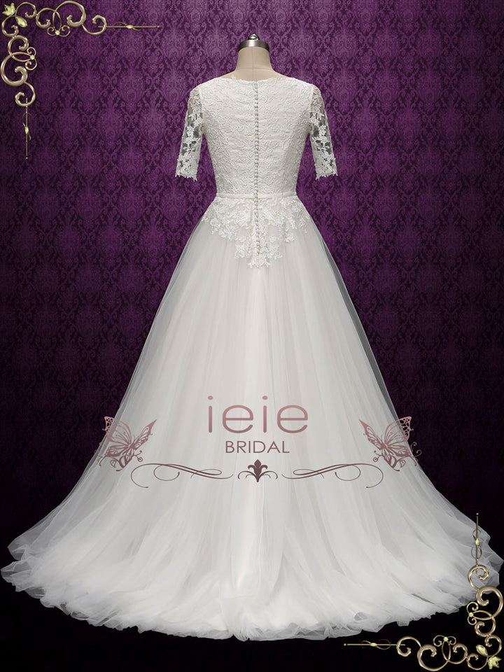 Modest Lace Wedding Dress with Soft Tulle Skirt OLESYA