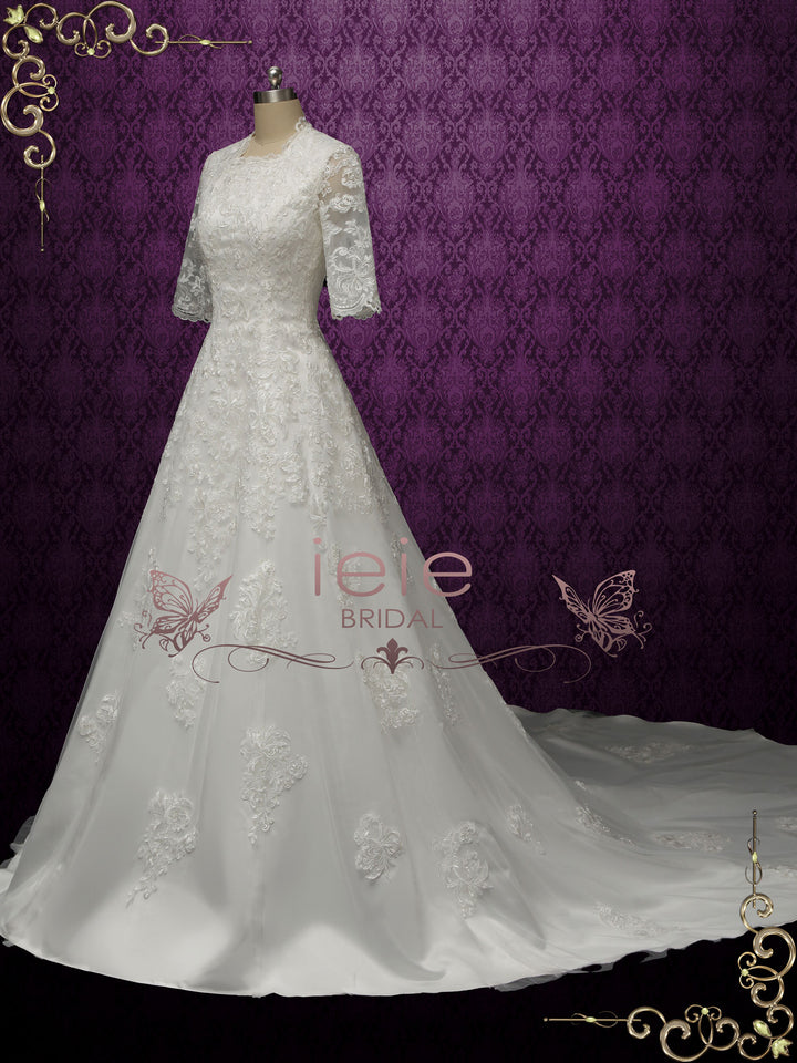 Modest Lace Wedding Dress with Half Sleeves MARLEY