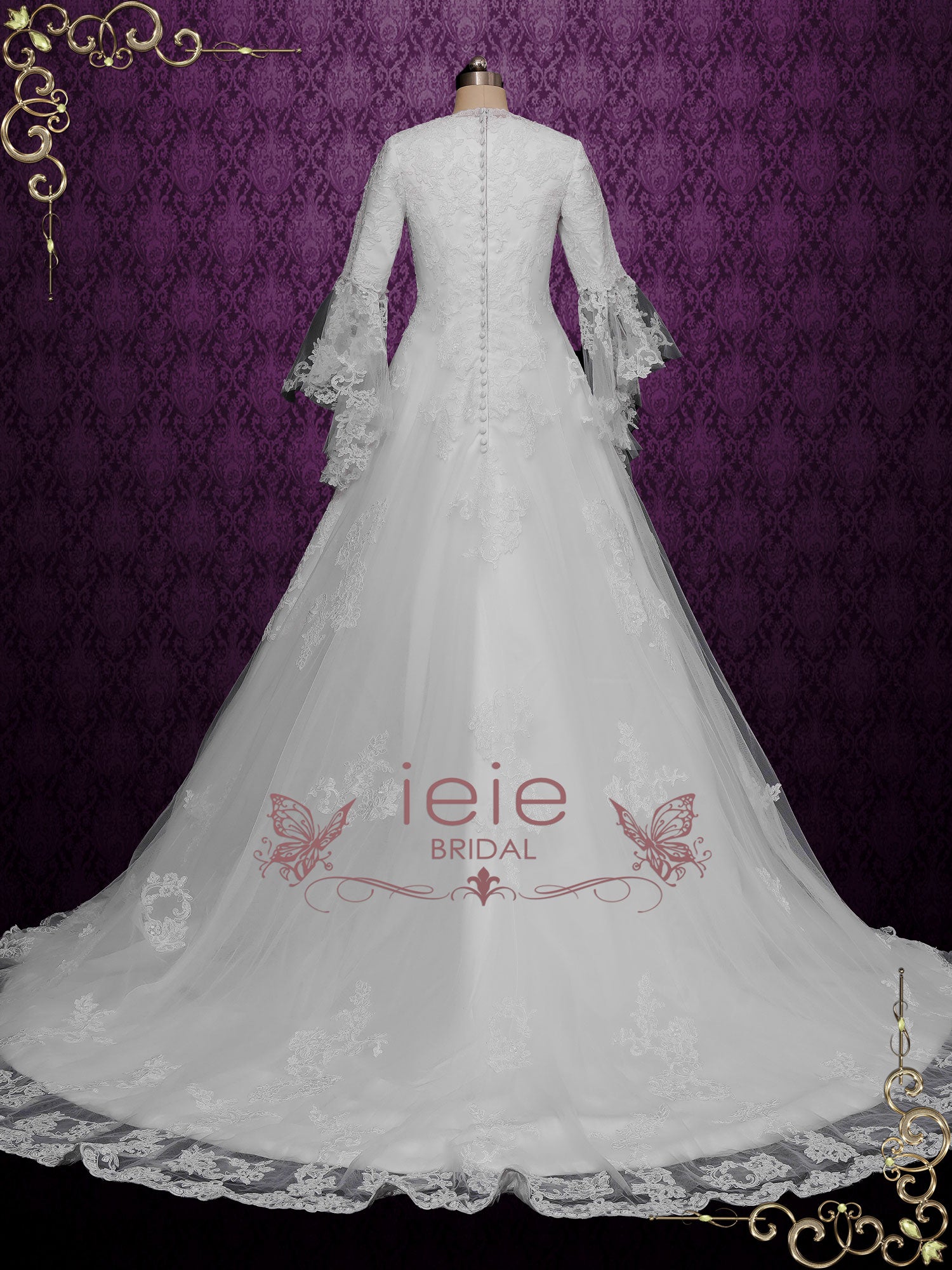 Modest Lace A-line Wedding Gown with Sleeves DOREEN