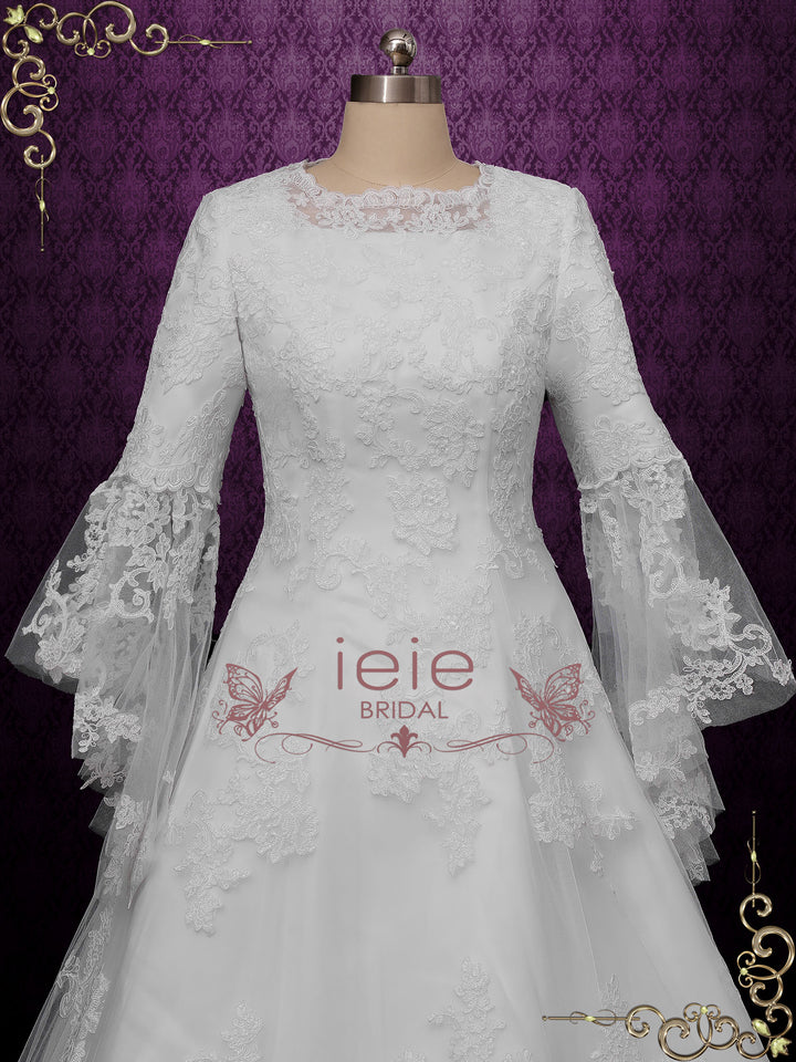 Modest Lace A-line Wedding Gown with Sleeves DOREEN
