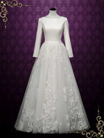 Modest Long Sleeves Wedding Dress with Lace Skirt FLORINE