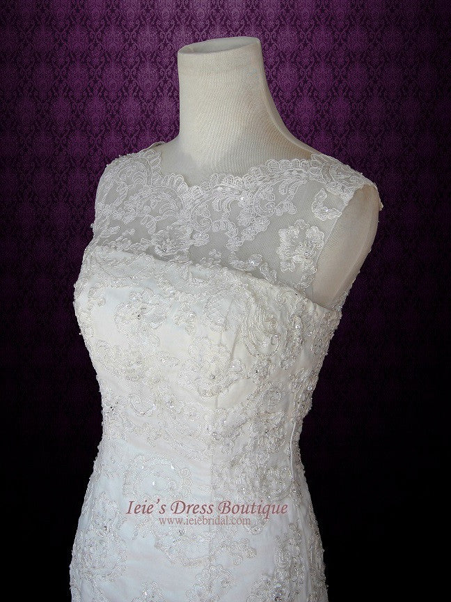 Modest Mermaid Lace Wedding Dress Bateau Neckline | Amy