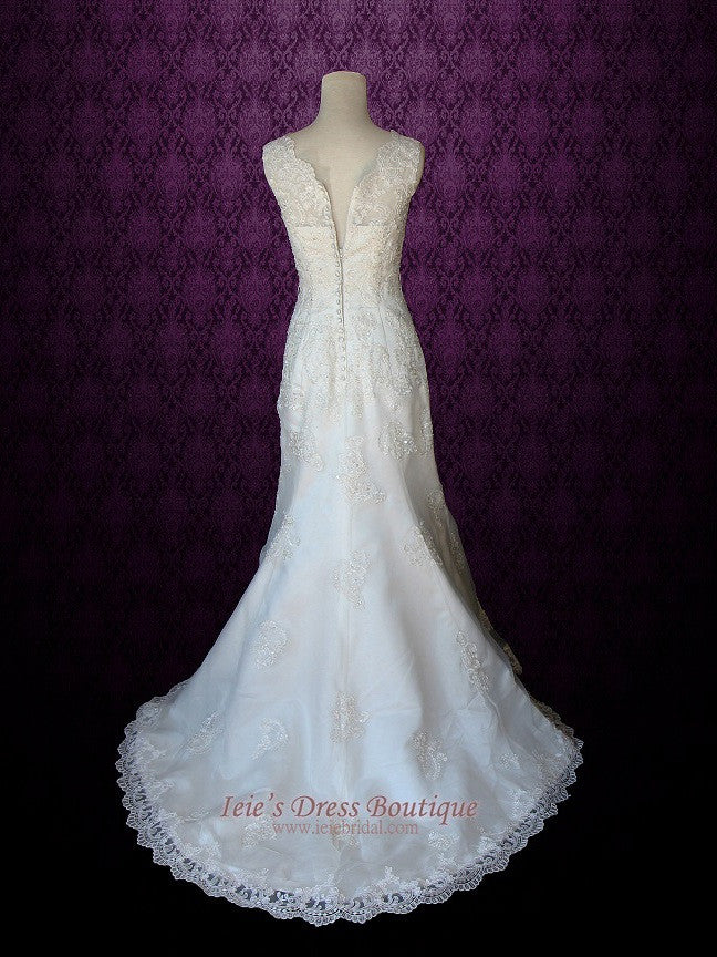 Modest Mermaid Lace Wedding Dress Bateau Neckline | Amy