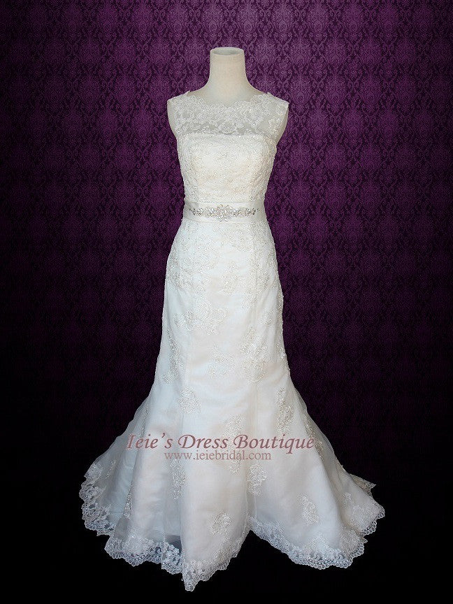 Modest Mermaid Lace Wedding Dress Bateau Neckline | Amy