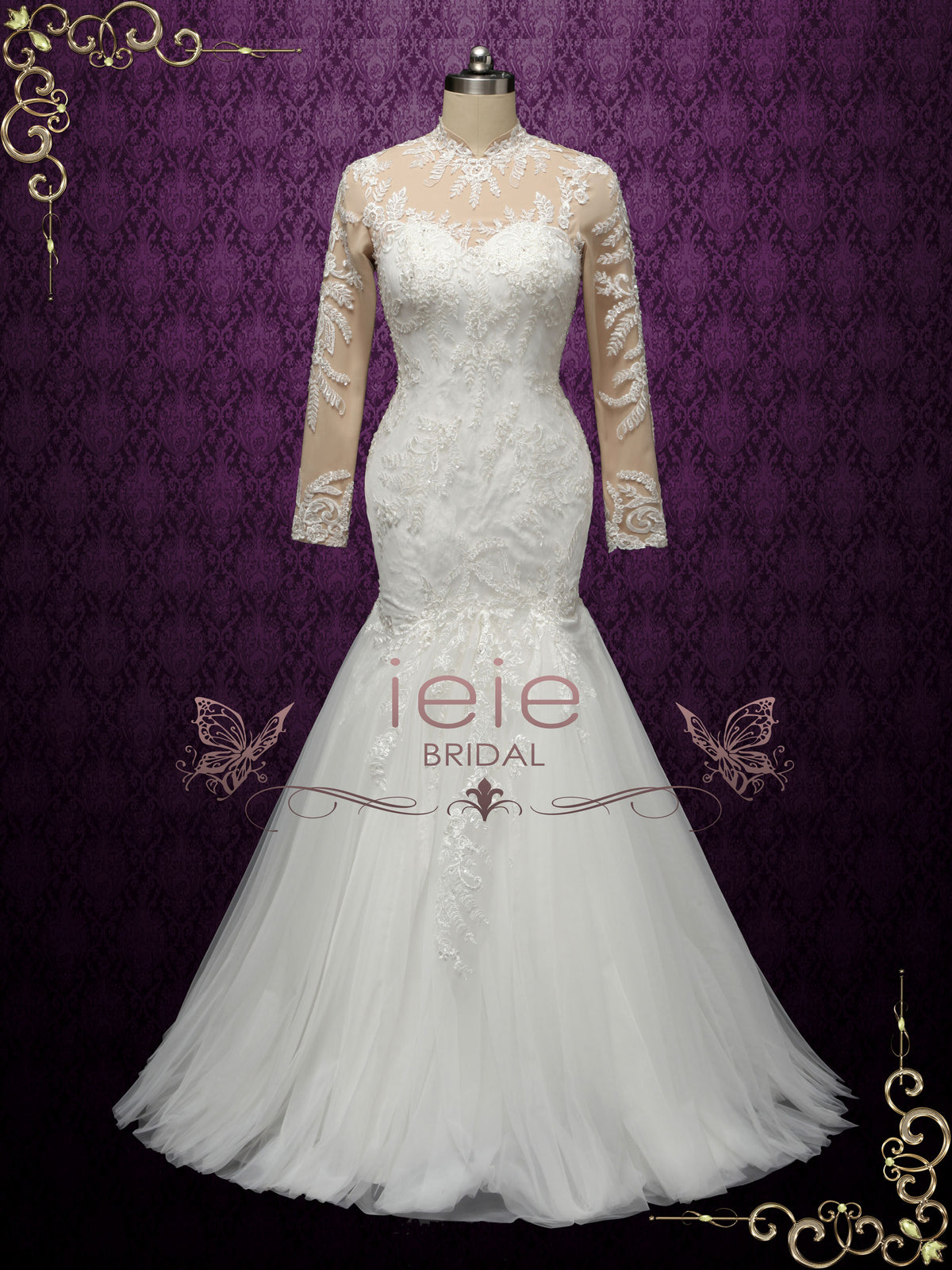 Modest Lace Mermaid Wedding Dress with Nude Lining VANESS