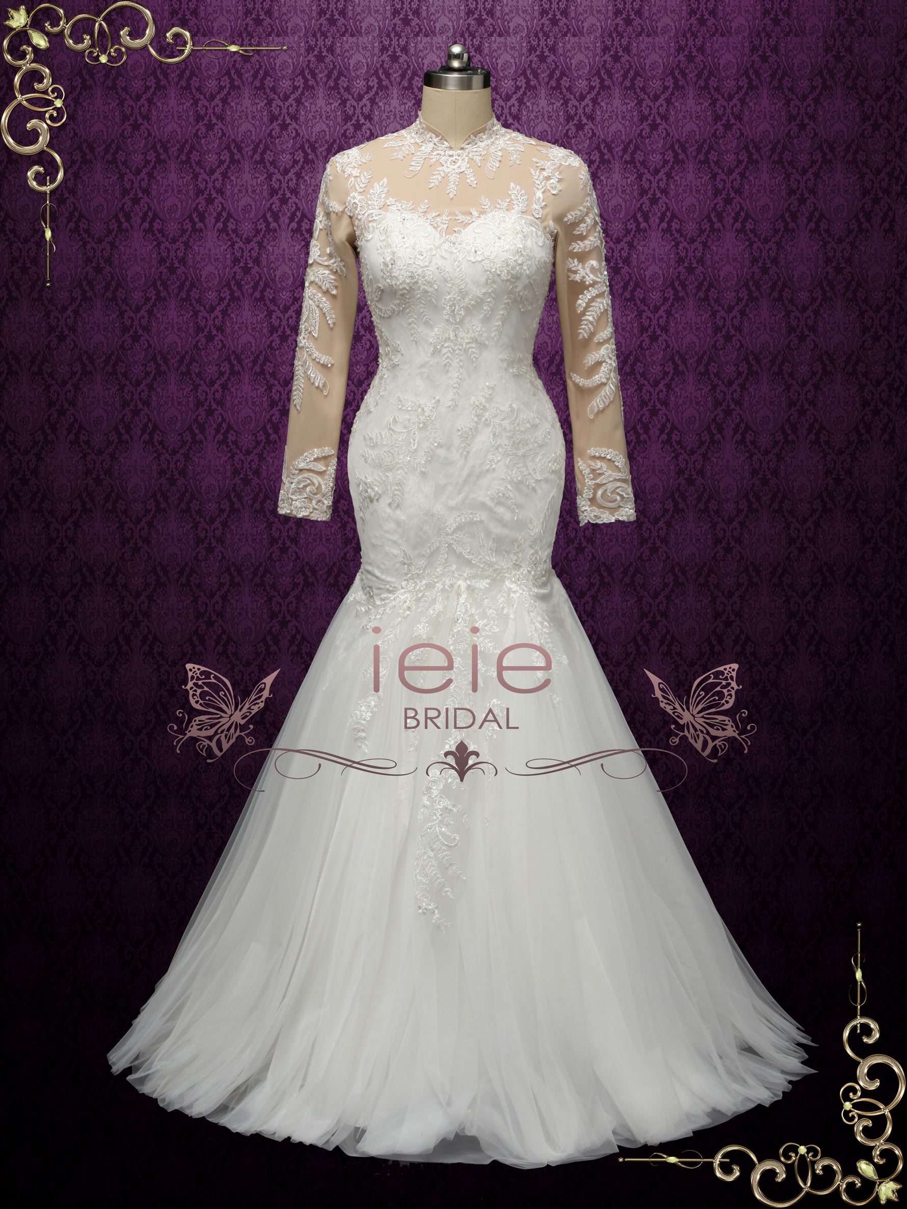 Modest Lace Mermaid Wedding Dress with Nude Lining VANESS