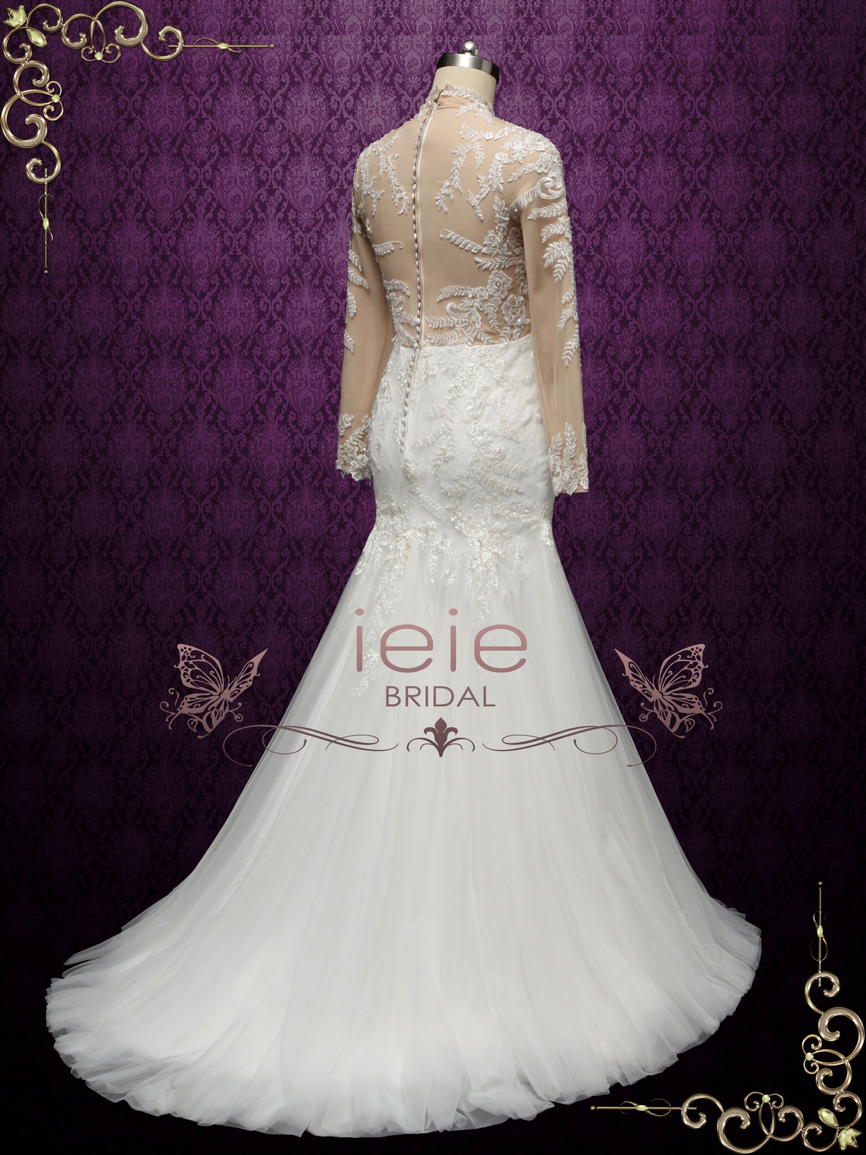 Modest Lace Mermaid Wedding Dress with Nude Lining VANESS