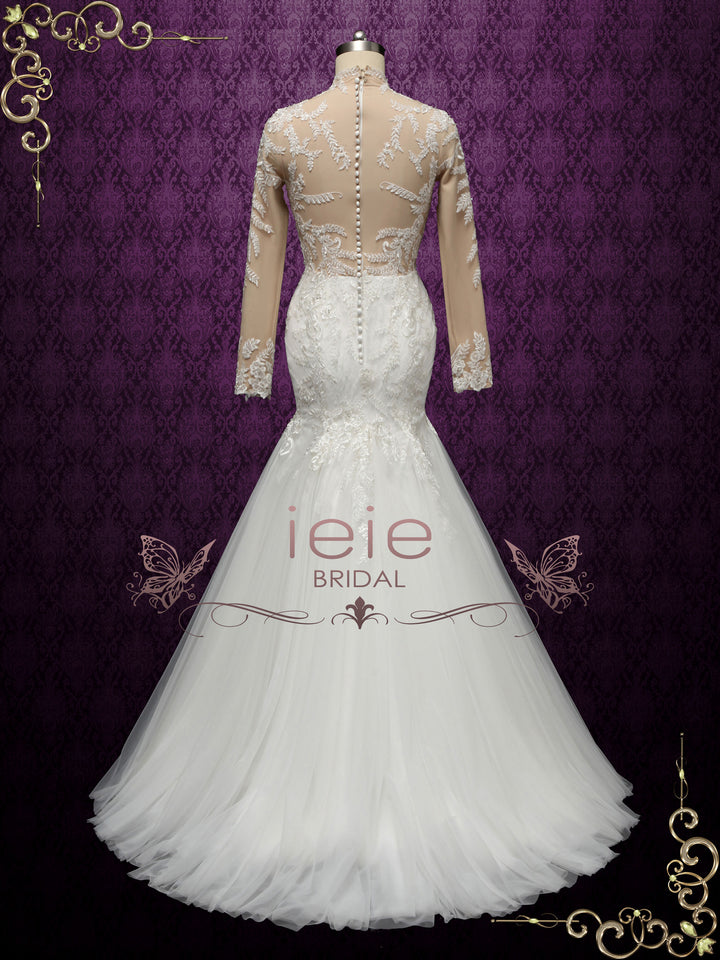 Modest Lace Mermaid Wedding Dress with Nude Lining VANESS – ieie Modest Lace Mermaid Wedding Dress with Nude Lining VANESS – ieie