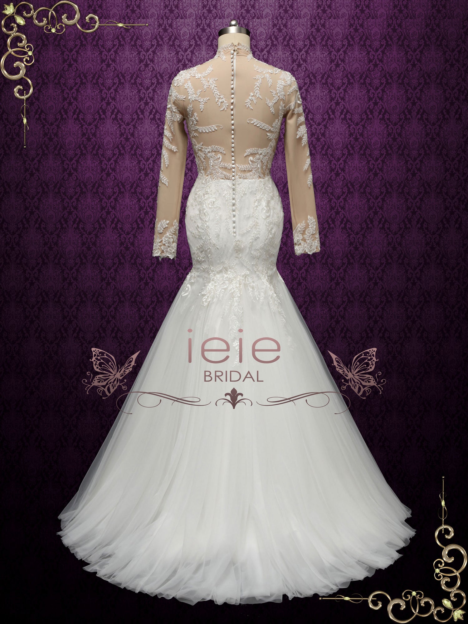 Modest Lace Mermaid Wedding Dress with Nude Lining VANESS