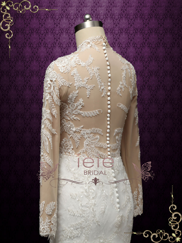 Modest Lace Mermaid Wedding Dress with Nude Lining VANESS ieie Modest Lace Mermaid Wedding Dress with Nude Lining VANESS ieie