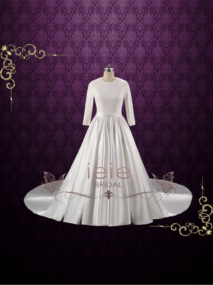 Simple Elegant Plain Satin Wedding Dress with Long Sleeves HARMONY
