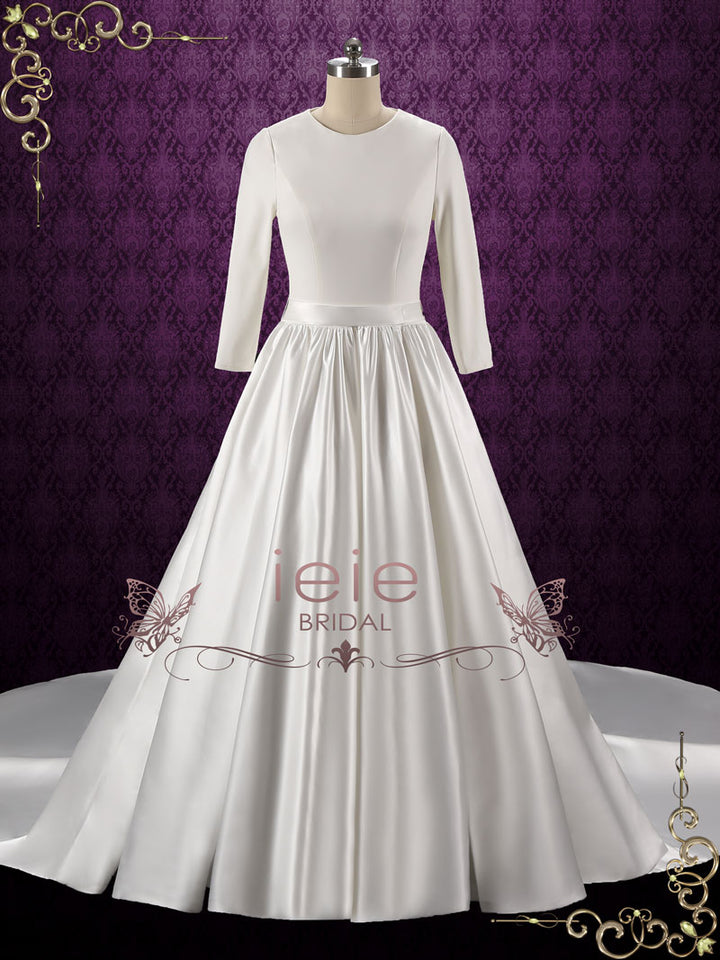 Simple Elegant Plain Satin Wedding Dress with Long Sleeves HARMONY Size 24W / Ivory Simple Elegant Plain Satin Wedding Dress with Long Sleeves HARMONY Size 24W / Ivory