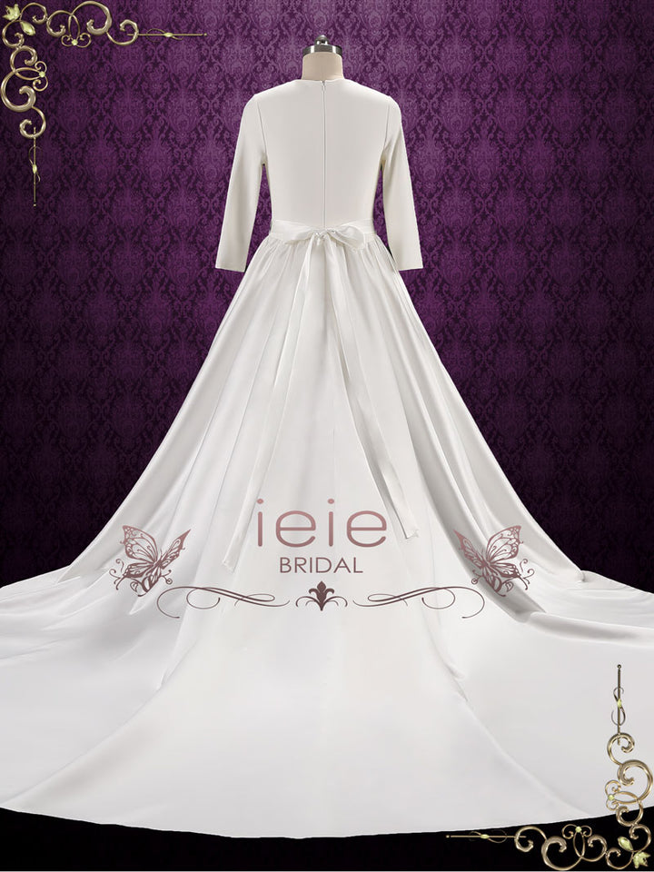 Simple Elegant Plain Satin Wedding Dress with Long Sleeves HARMONY