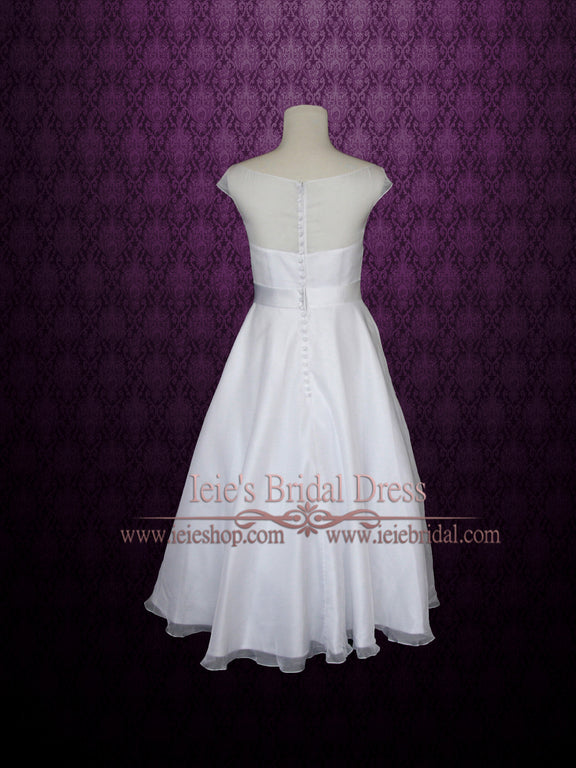 Modest Retro Short White Wedding Dress with Silver Sash HERA – ieie