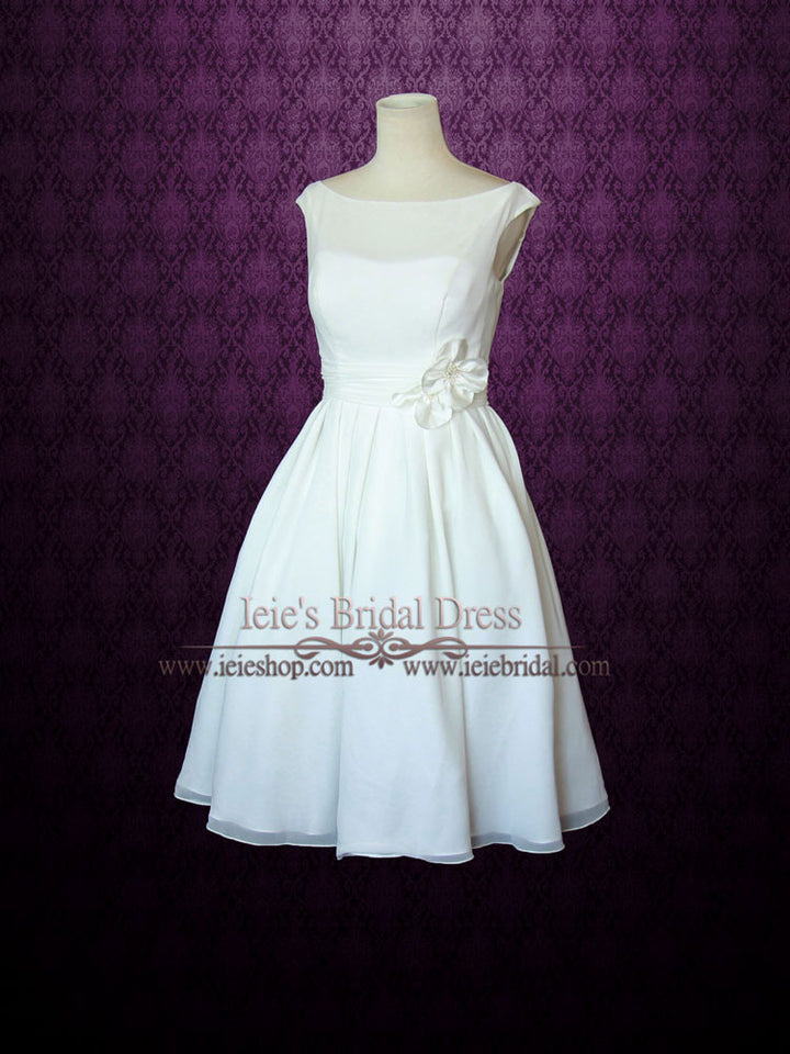 Simple Yet Elegant Modest Retro 50s Knee Length Ivory Wedding Dress TRACY