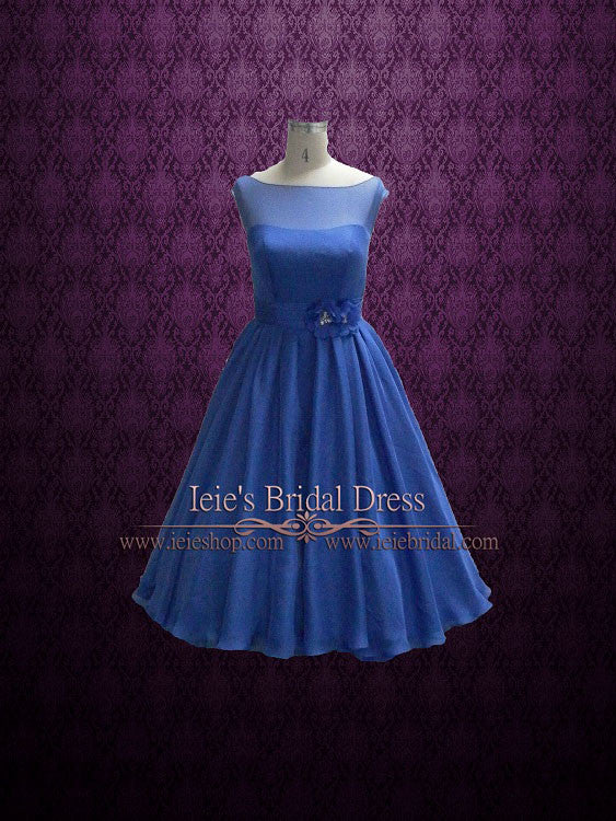 Retro 50s 60s Royal Blue Tea Length Prom Formal Dress KATHY