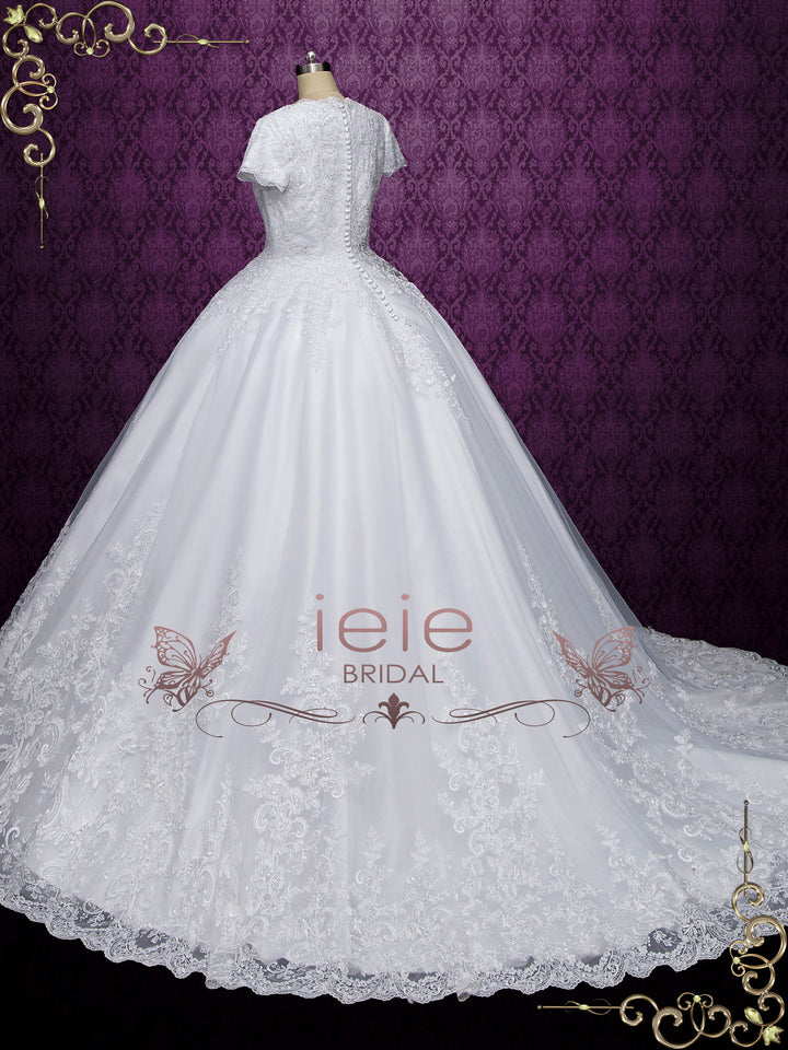 Modest Short Sleeves Lace Ball Gown Wedding Dress JOSEFINA