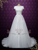 Modest Lace Wedding Dress with Short Sleeves ABIGAIL