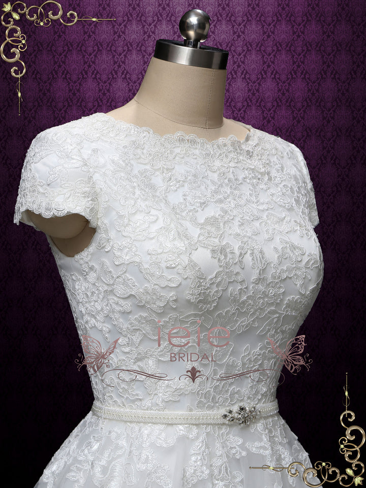 Modest Lace Wedding Dress with Short Sleeves ABIGAIL