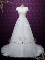 Modest Lace Wedding Dress with Short Sleeves ABIGAIL