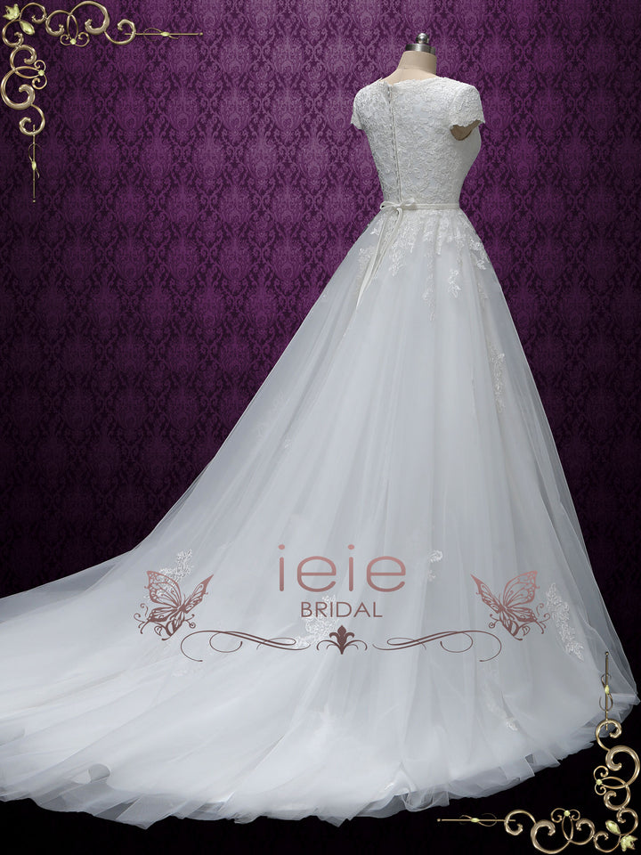 Modest Lace Wedding Dress with Short Sleeves ABIGAIL