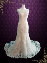 Modest Vintage Lace Wedding Dress with Cap Sleeves JULY
