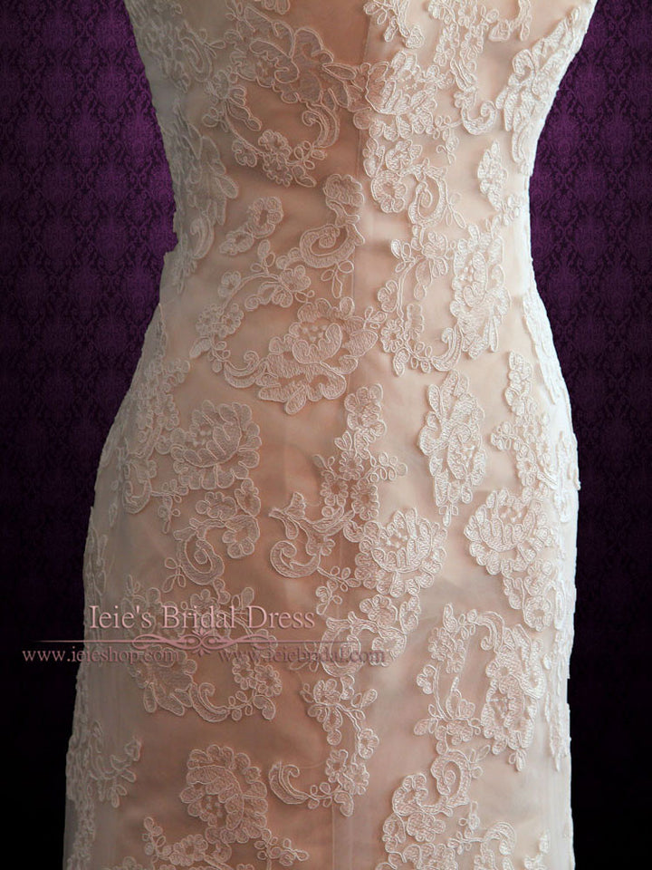 Modest Vintage Lace Wedding Dress with Cap Sleeves JULY