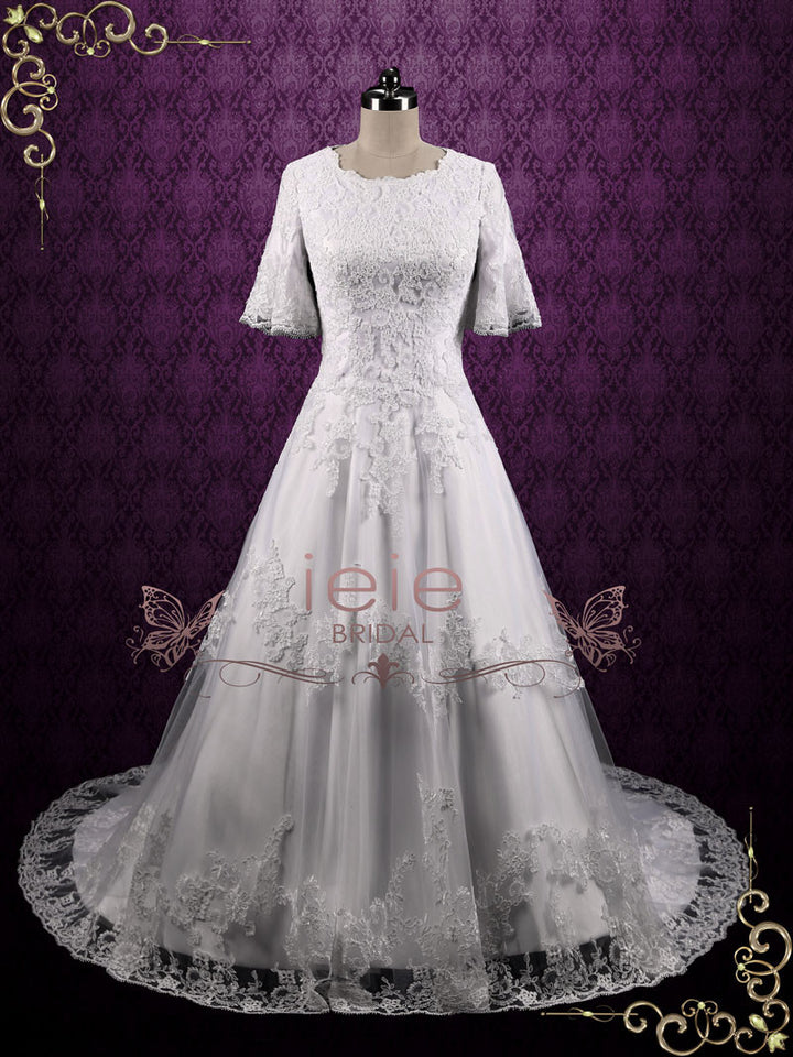 Vintage Modest Lace Wedding Dress with Sleeves Vintage Modest Lace Wedding Dress with Sleeves