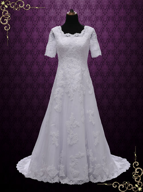 Modest Lace Wedding Dress with Short Sleeves BRISEIDA