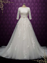 Modest Lace Wedding Dress with Quarter Sleeves AMABEL