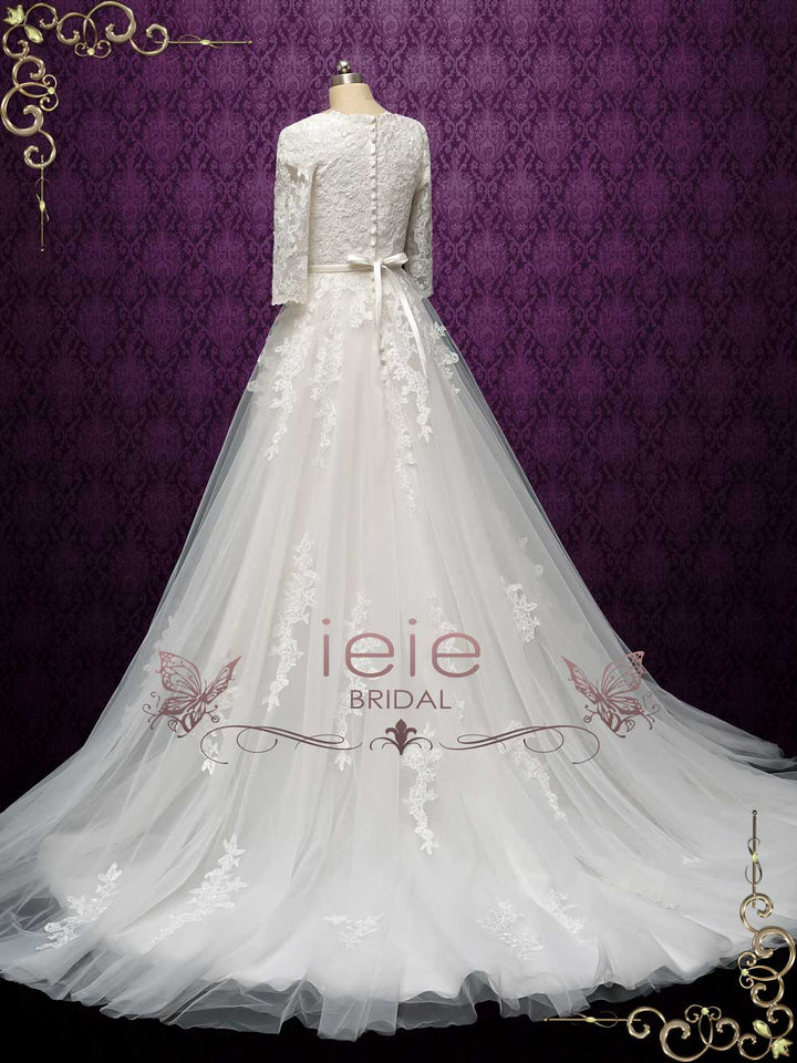 Modest Lace Wedding Dress with Half Sleeves AMABEL