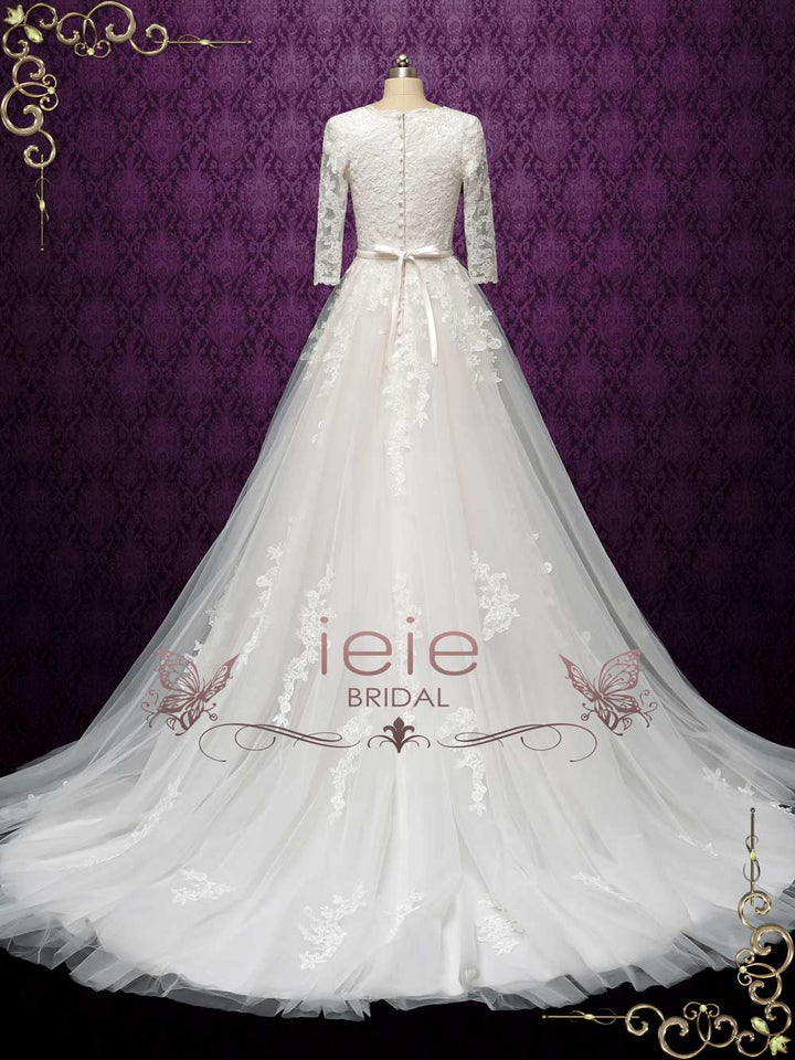 Modest Lace Wedding Dress with Half Sleeves AMABEL