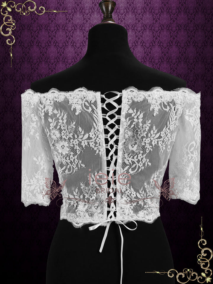 Off Shoulder Lace Shrug with Sleeves SG1006 Made to Measure / White Off Shoulder Lace Shrug with Sleeves SG1006 Made to Measure / White