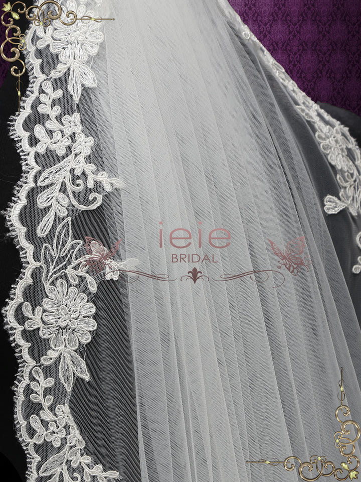 One Layer Fingertip Wedding Veil with Lace Edges VG2012