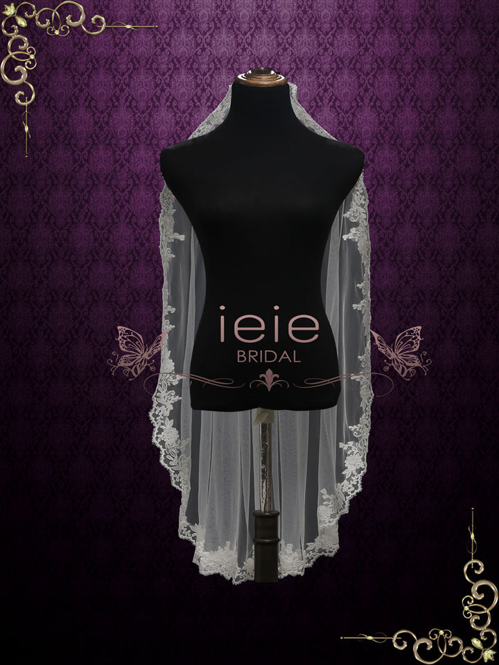One Layer Fingertip Wedding Veil with Lace Edges VG2012