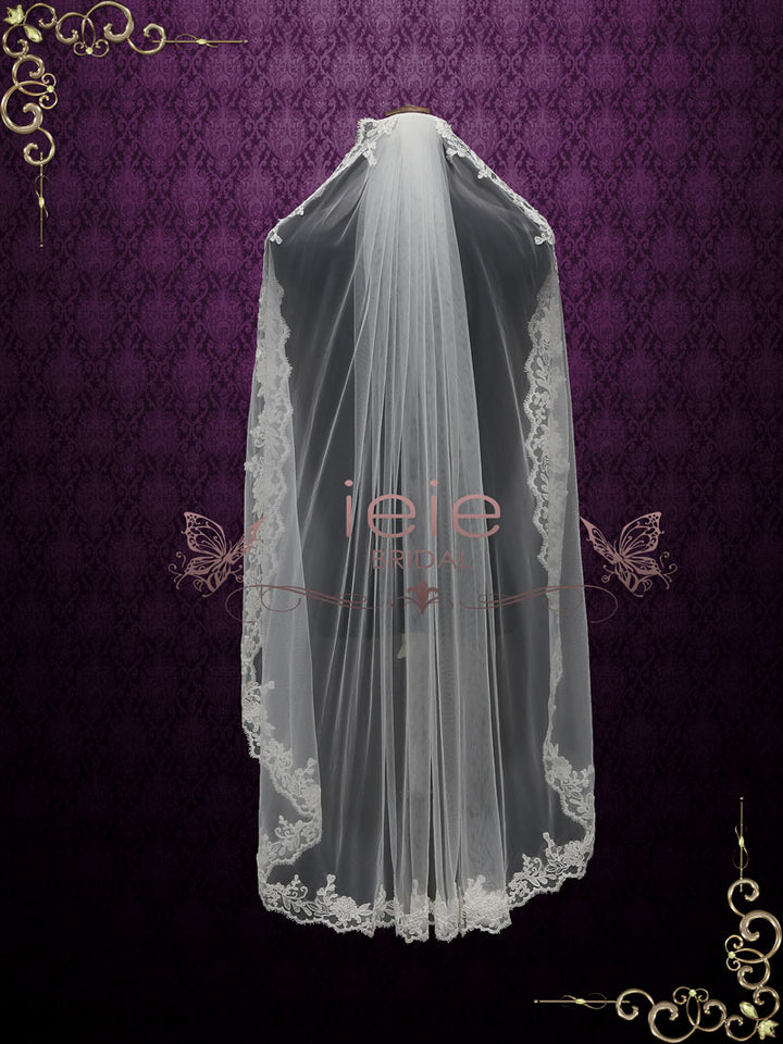 One Layer Fingertip Wedding Veil with Lace Edges VG2012