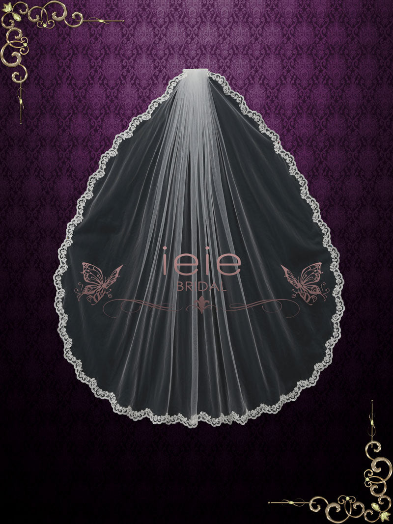 One Layer Fingertip Wedding Veil with Lace Edge VG2011