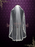 One Layer Fingertip Wedding Veil with Lace Edge VG2011