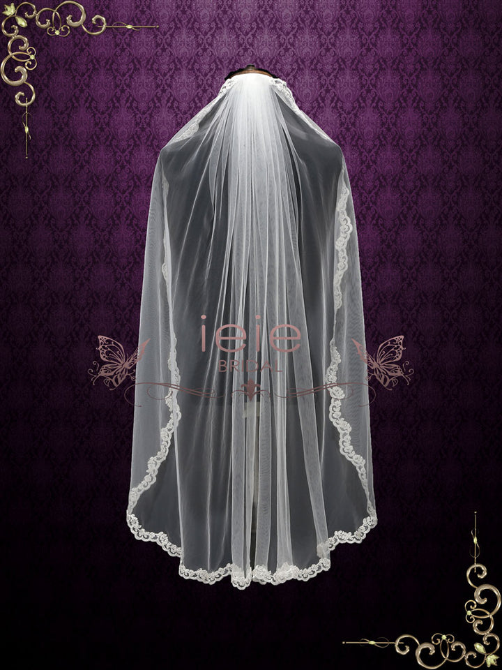 One Layer Fingertip Wedding Veil with Lace Edge VG2011