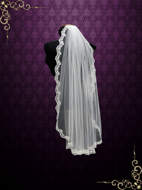 One Layer Fingertip Wedding Veil with Lace Edge VG2011
