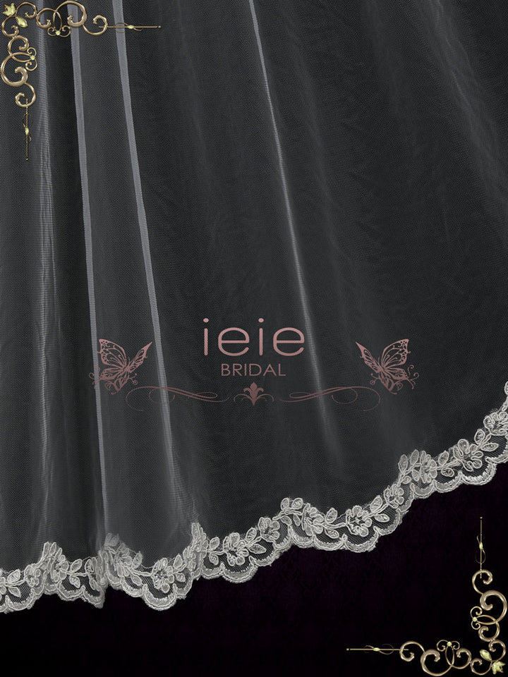 One Layer Fingertip Wedding Veil with Lace Edge VG2011