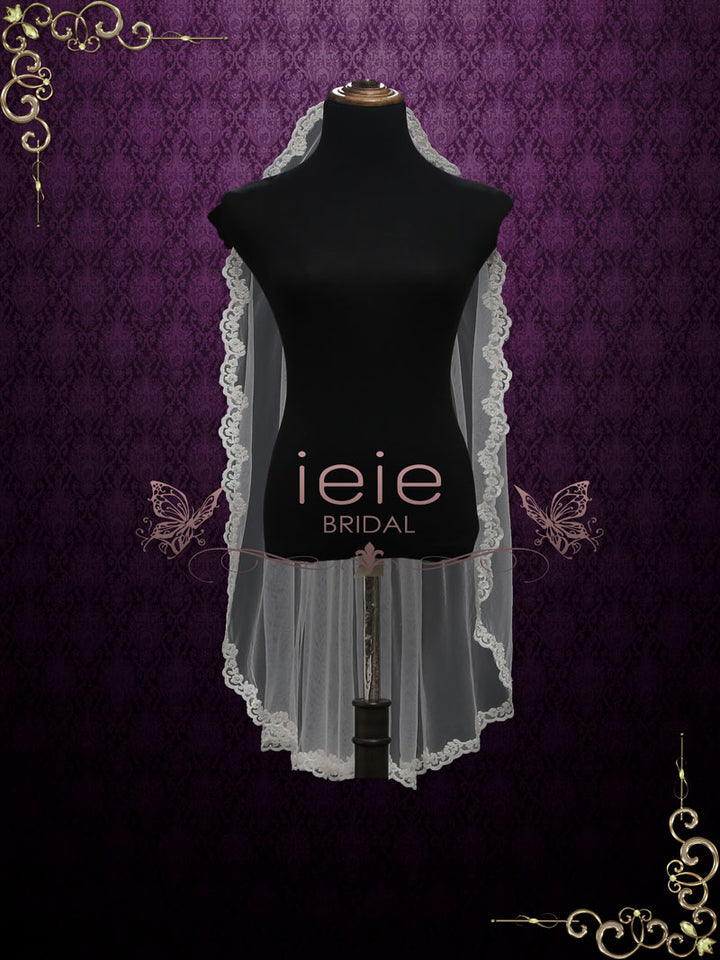 One Layer Fingertip Wedding Veil with Lace Edge VG2011