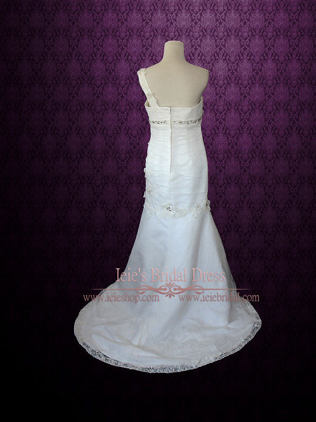 One Shoulder Mermaid Lace Wedding Dress with Floral Details and Beadings | Jordan