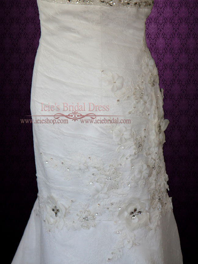 One Shoulder Mermaid Lace Wedding Dress with Floral Details and Beadings | Jordan