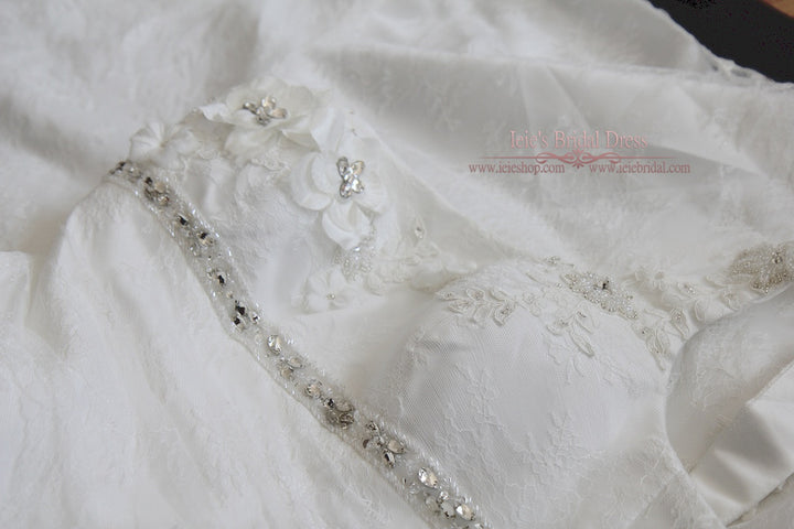 One Shoulder Mermaid Lace Wedding Dress with Floral Details and Beadings | Jordan
