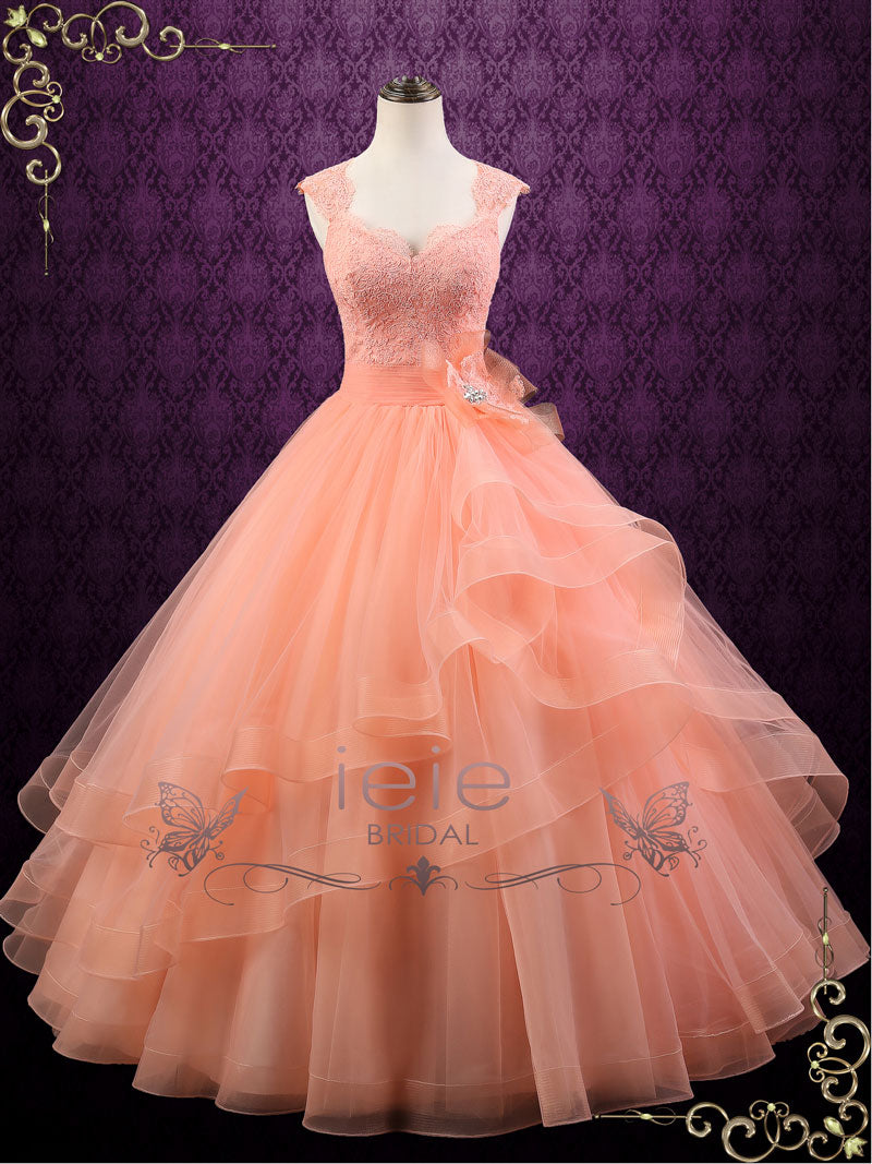 Peach Colored Ball Gown Wedding Dress
