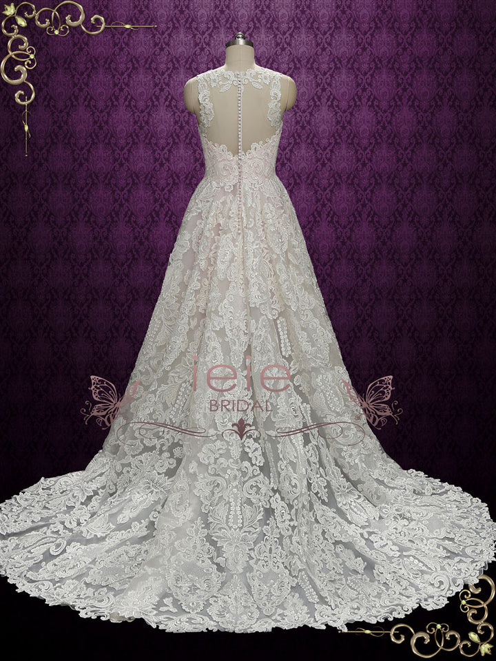 Pearl Pink High Low Lace Wedding Dress | Inessa