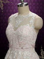 Pearl Pink High Low Lace Wedding Dress | Inessa
