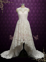 Pearl Pink High Low Lace Wedding Dress | Inessa