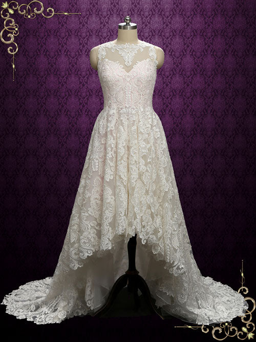 Pearl Pink High Low Lace Wedding Dress | Inessa
